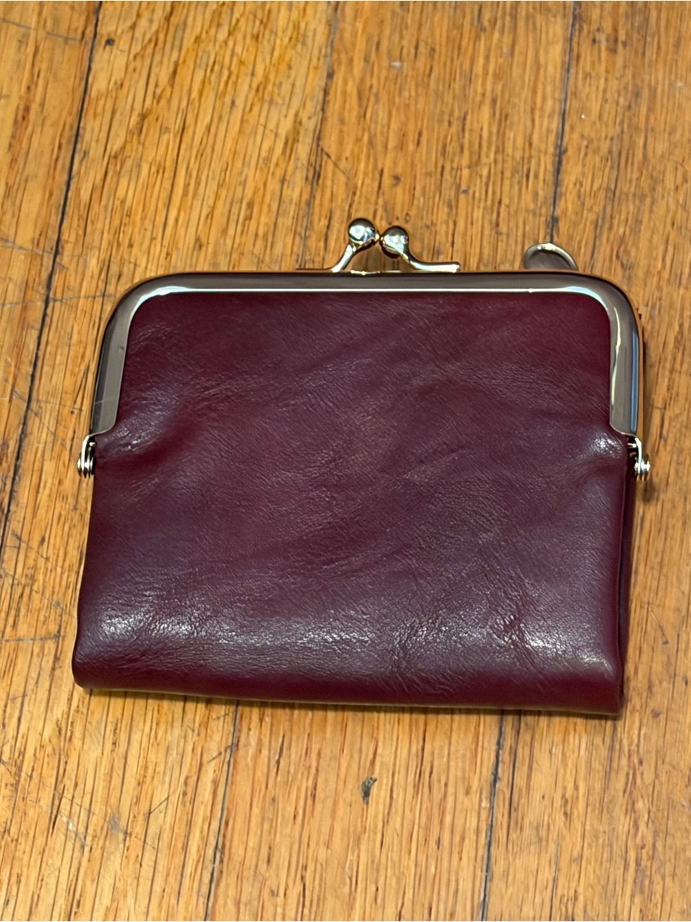 Faux Leather Kiss-Lock Clutch Wallet - Burgundy
